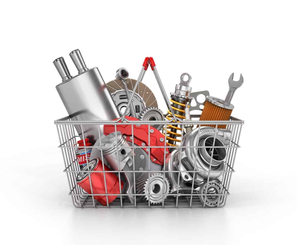 A basket of auto parts.